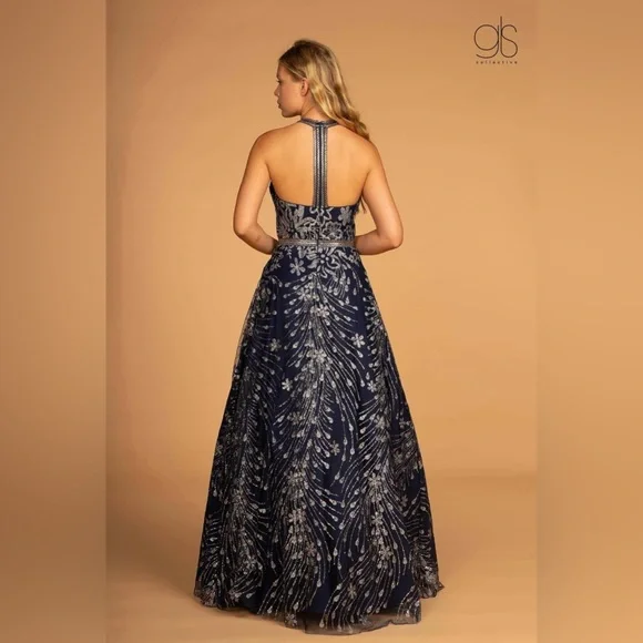 Elizabeth K by GLS Formal Navy Blue Full Length Gown Size Medium Holiday Party - Picture 4 of 13